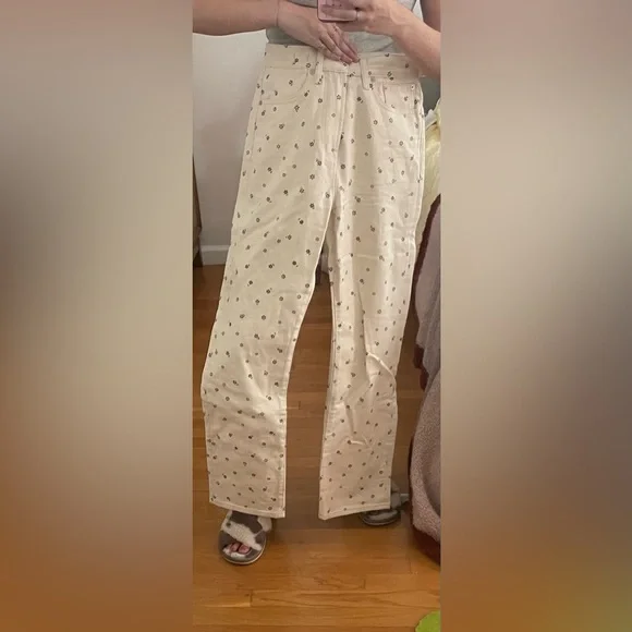 Madewell Pants Jumpsuits Cream Jeans With Black Floral